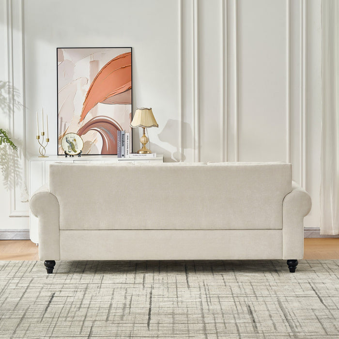 3 Seater Sofa With Tufted Upholstery, Rolled Arms, Nailhead Trim