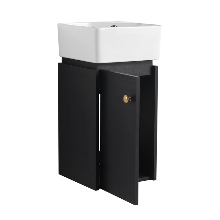 Compact Bathroom Vanity With Sink, Soft Close Door - Black Chestnut