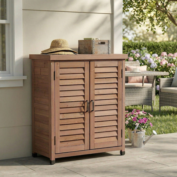 Potting Bench With Storage Cabinet And Metal Table Top For Outdoor