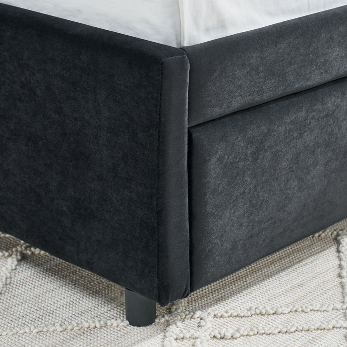 Full Size Upholstered Daybed With Trundle, Tufted Backrest And Armrests - Black