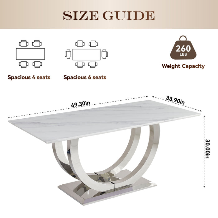 Rectangular Dining Table - Silver / White