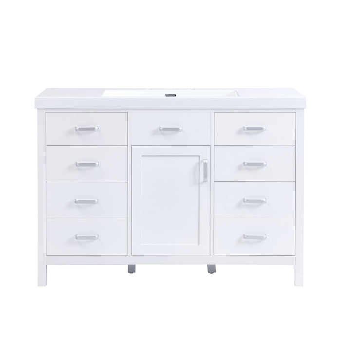 47.25" Modern Bathroom Vanity With Sink, Soft Close Single Door & 6 Drawers - White