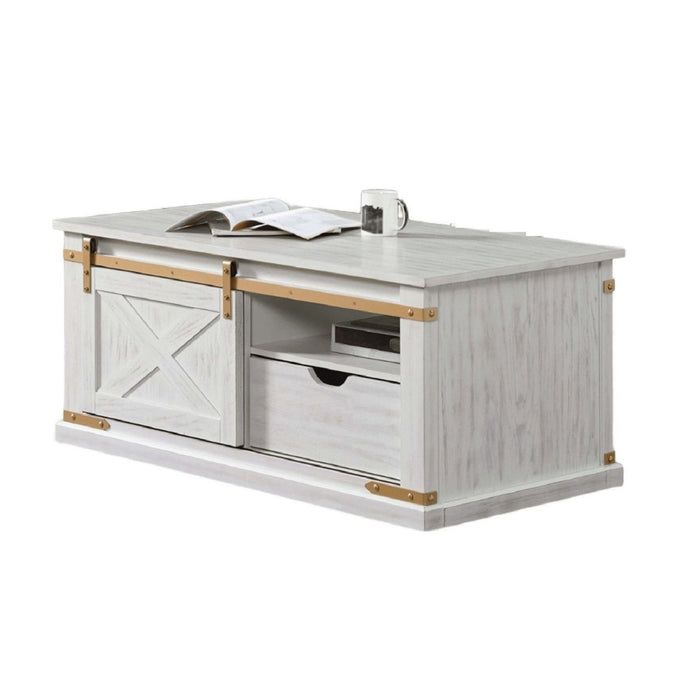 Coffee Table With Storage Drawer And Open Shelves - Antique White / Gold