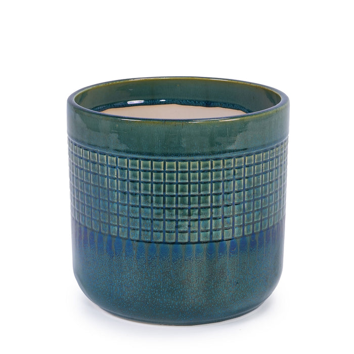 Grid Flowerpot (Set of 3), Planter For Patio, Garden, Windowsill - Blue / Green