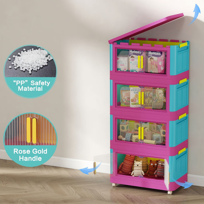 Folding Storage Cabinet With Magnetic Doors And Wheels