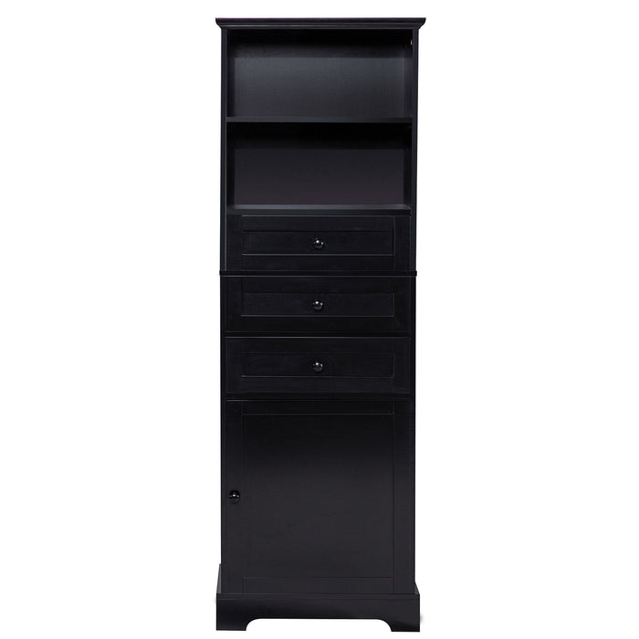 Tall Storage Cabinet With 3 Drawers And Adjustable Shelves For Bathroom