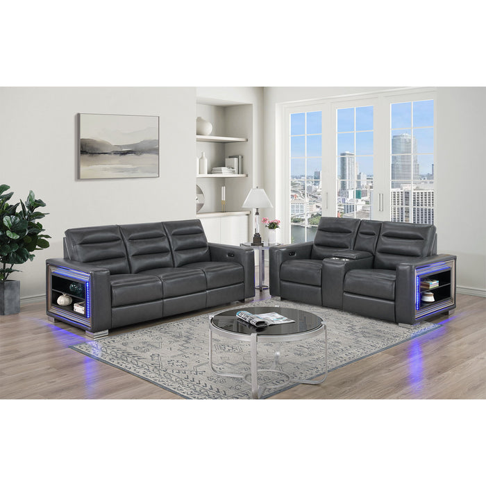 Yamein - Power Reclining Loveseat With Bookcase Arms And LED Lights - Charcoal
