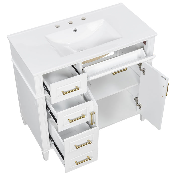 Bathroom Vanity With Sink, 4 Drawers (1 Flip Drawer), 2 Doors & Adjustable Shelf - White