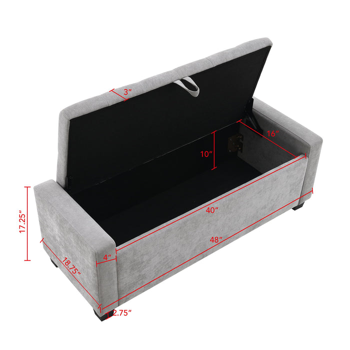 Upholstered Storage Ottoman Bench With Button Tufting And Safety Hinge
