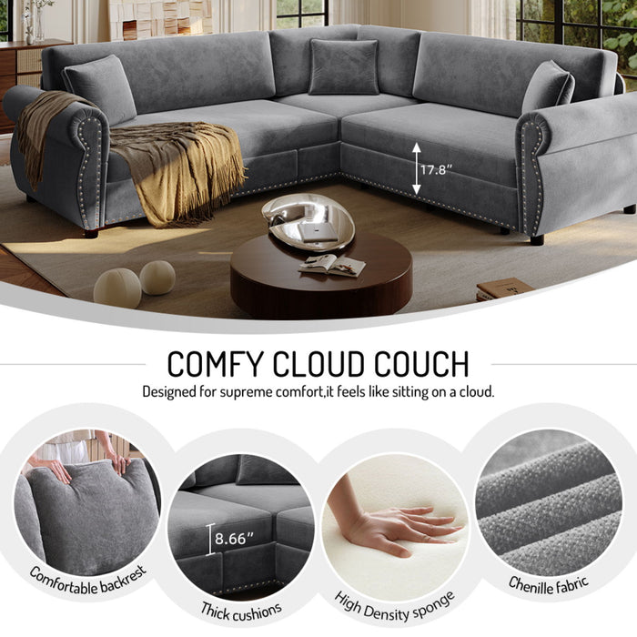L-Shaped Sofa Couch With Pull-Out Bed