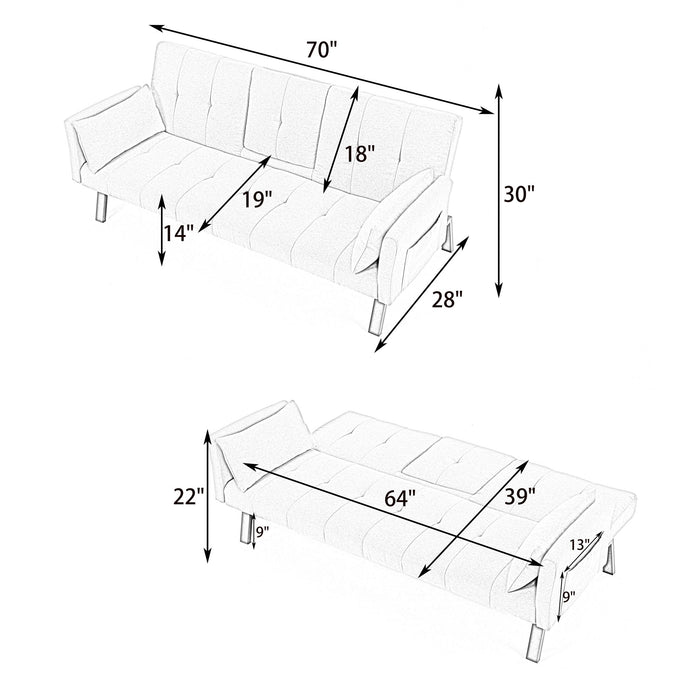 Sofa Bed With Foldable Design And Cup Holder - Green