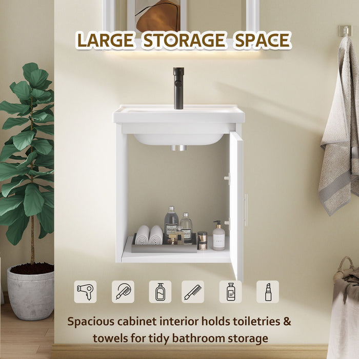 20" Floating Bathroom Vanity Combo With Wall Cabinet, Ceramic Sink & Soft Close Doors - White