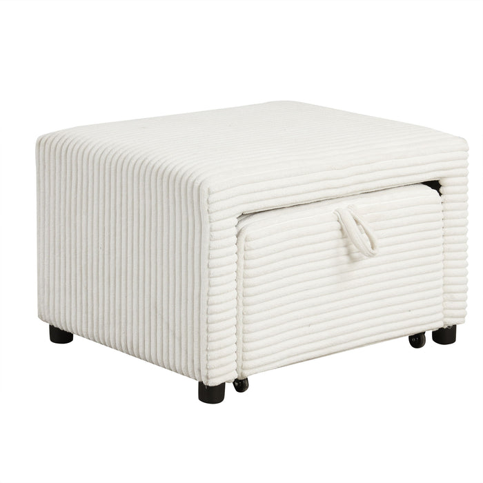 Pull-Out L-Shaped Sectional Sofa With Movable Ottoman And Stool, Large Storage Space, A Cup Holder, And 2 USB Ports For Living Room