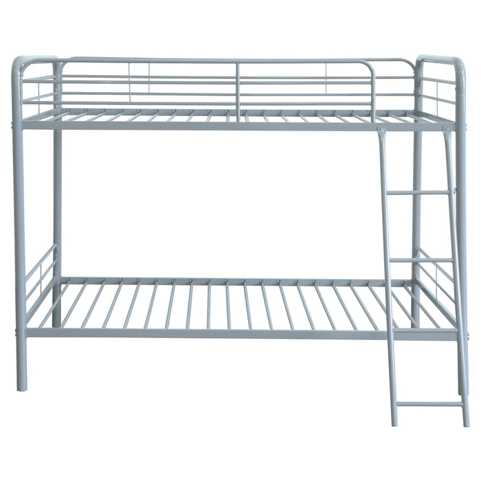 Long Beach - Twin Over Twin Bunk Bed With Built In Guardrails And Angled Ladder - Silver