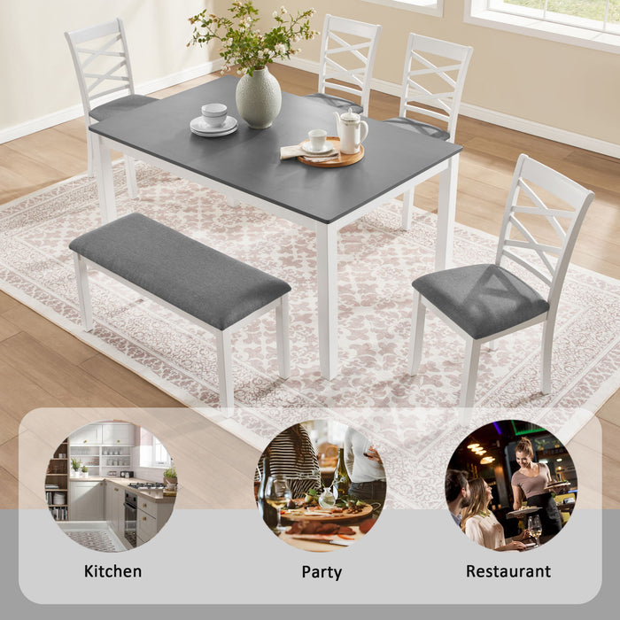 Elegant 6 Piece Dining Table Set With 4 Chairs And Bench