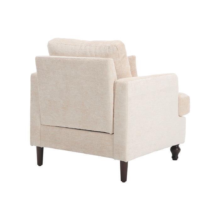Modern Mid Century Wood Frame Armchair With Tufted Design