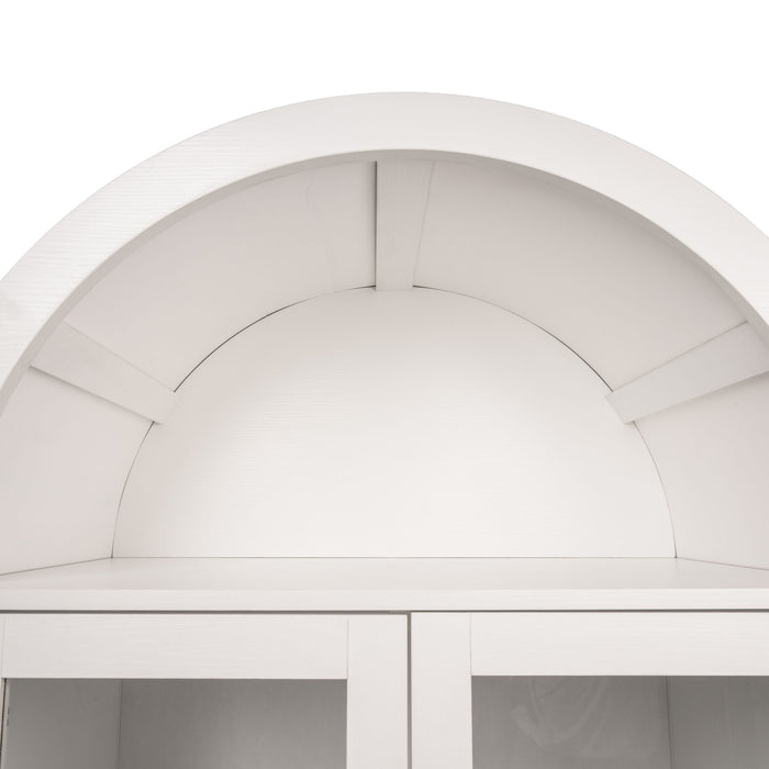 Fluted Tall Arched Pantry Cabinet With Adjustable Shelves, Glass Door & Hidden Drawer For Kitchen