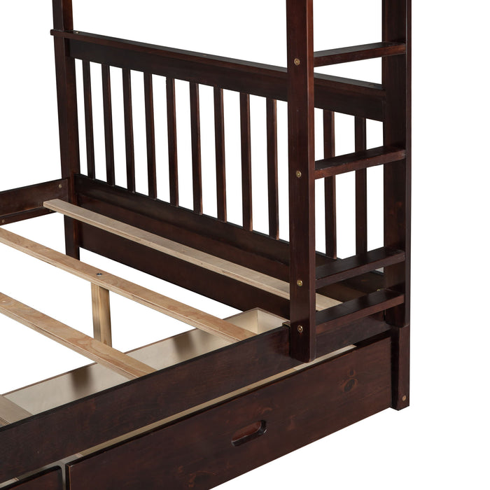 Bunk Bed With Ladders And 2 Storage Drawers