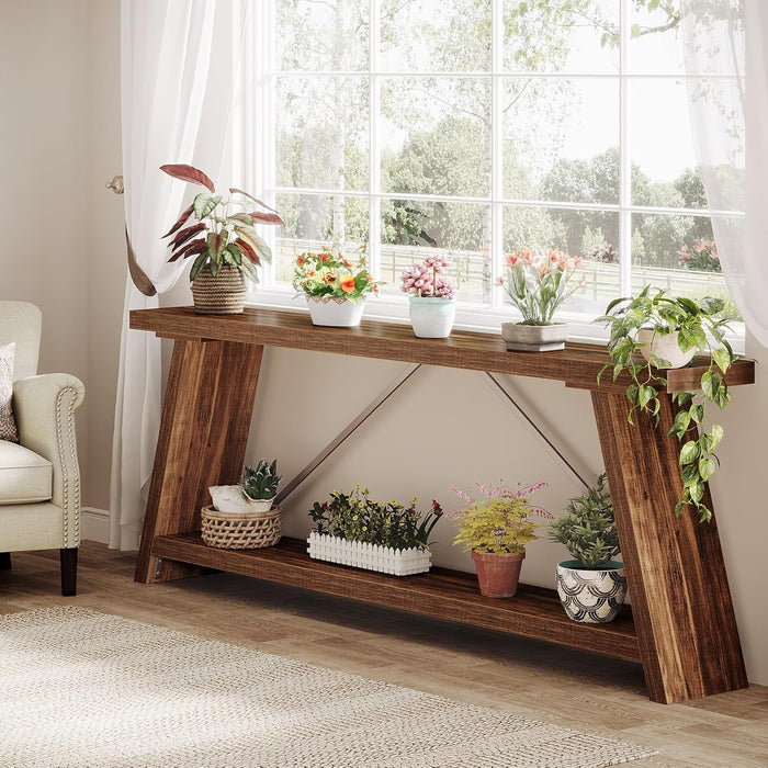 Console Table Extra Long Sofa Table With 2 Tier Shelves For Living Room