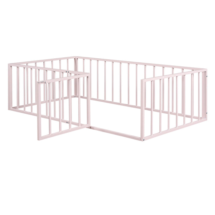 Metal Floor Bed Frame With Fence And Door