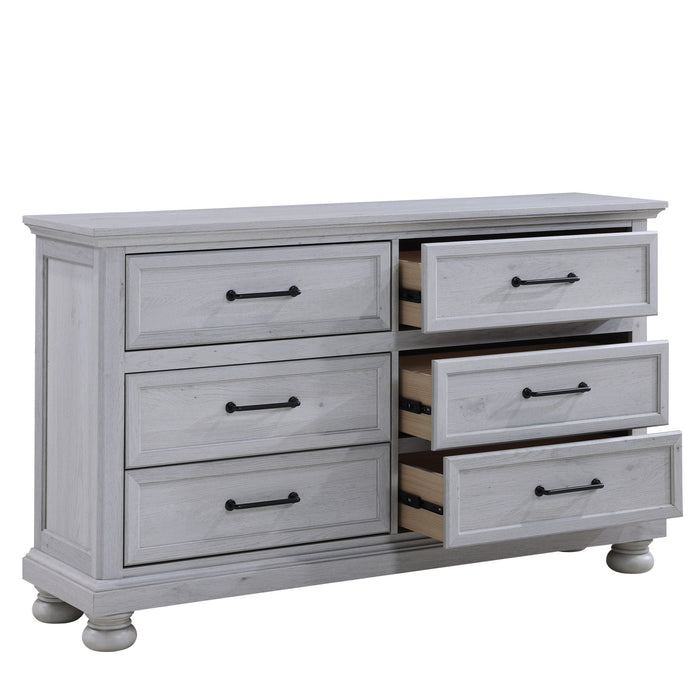 Larksmont - 6-Drawer Dresser With Black Metal Hardware - Oyster Gray