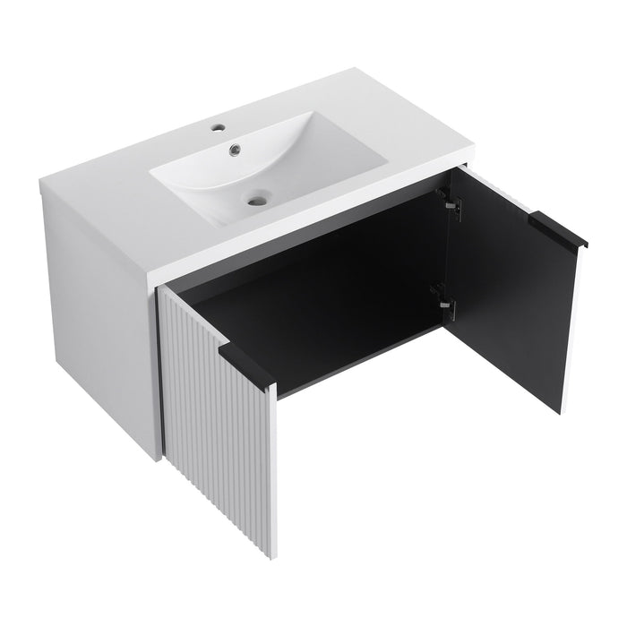 Contemporary Wall Mounted Bathroom Vanity With Resin Double Sink