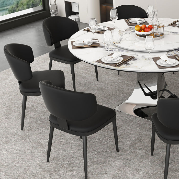 Round Dining Table With 6 Chairs Set - Silver