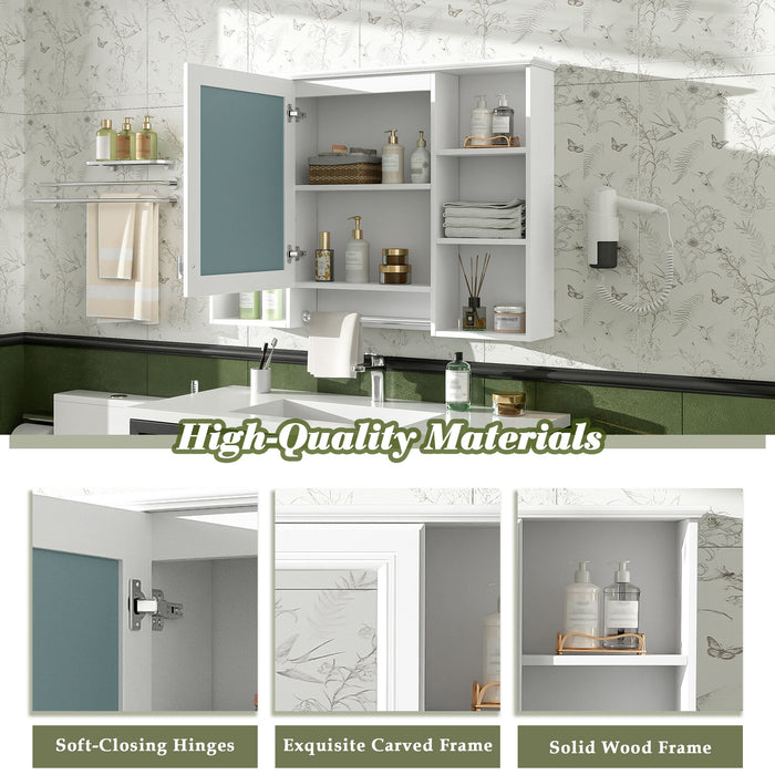 3 In 1 Modern Bathroom Mirror Cabinet With Adjustable Shelf, Soft Close Door, High Definition Mirror & Towel Bar