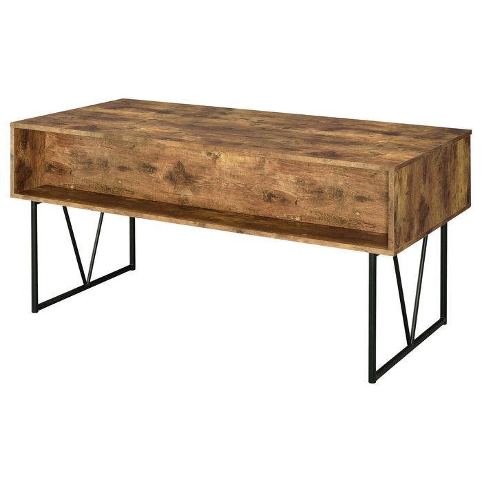 Rustic Industrial Charm Writing Desk With 4 Drawers And Open Shelf