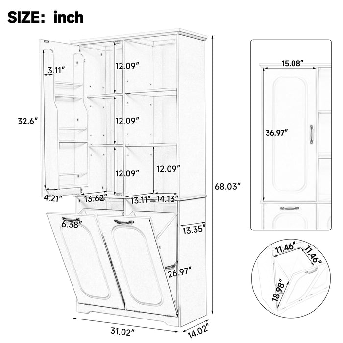 Freestanding Tall Storage Cabinet With 2 Tilt Out Hampers