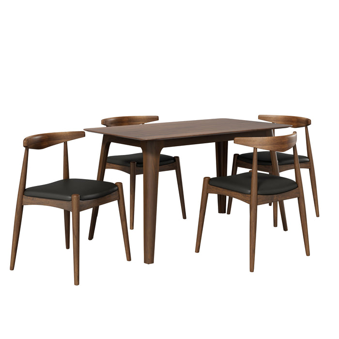 5 Piece Dining Set With 1 Table And 4 Upholstered Chairs - Walnut / Black
