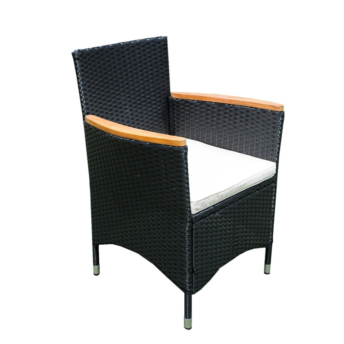 Outdoor Patio Wicker Dining Set With Acacia Wood Top