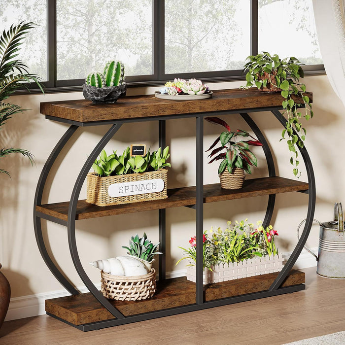 Console Table With Arched Frame, 3 Tier For Living Room - Brown / Black