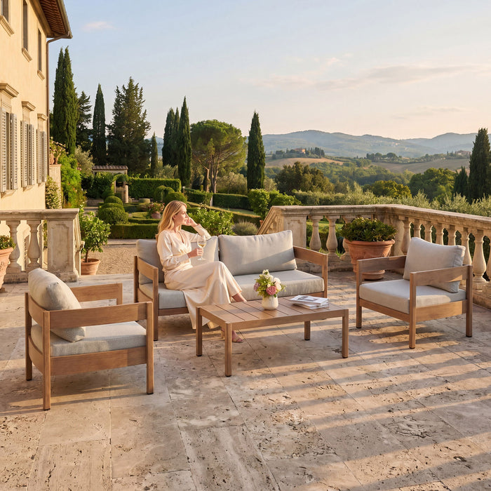 Outdoor Sofa Set Of 3 With Weather Resistant Cushions (Coffee Table Not Included) - Oak