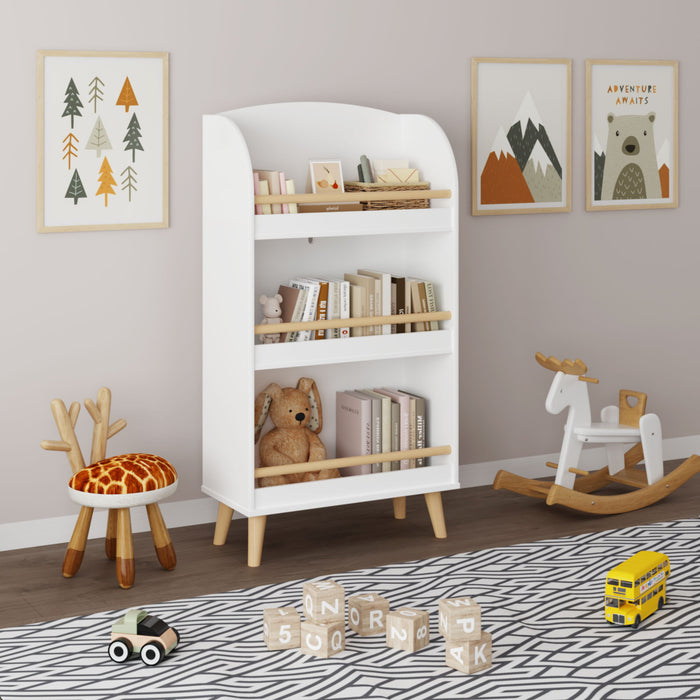 Bookshelf 3 Tier Book Organizer With Toy Storage - White