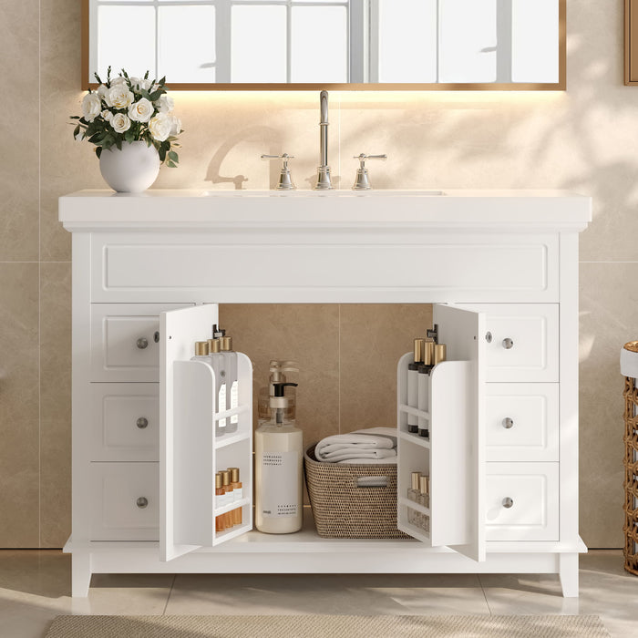 Bathroom Vanity & Sink, 6 Soft Close Drawers & Double Doors - White