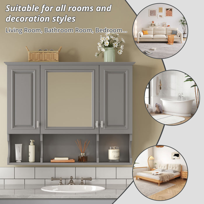 Wall Mounted Bathroom Medicine Wall Cabinet With Mirror & Open Shelves