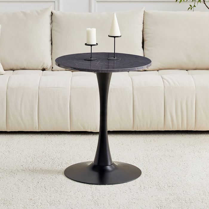 Round Dining Table With Faux Marble Top And Metal Pedestal +, 23.6" Diameter For Kitchen, Living Room, Small Spaces