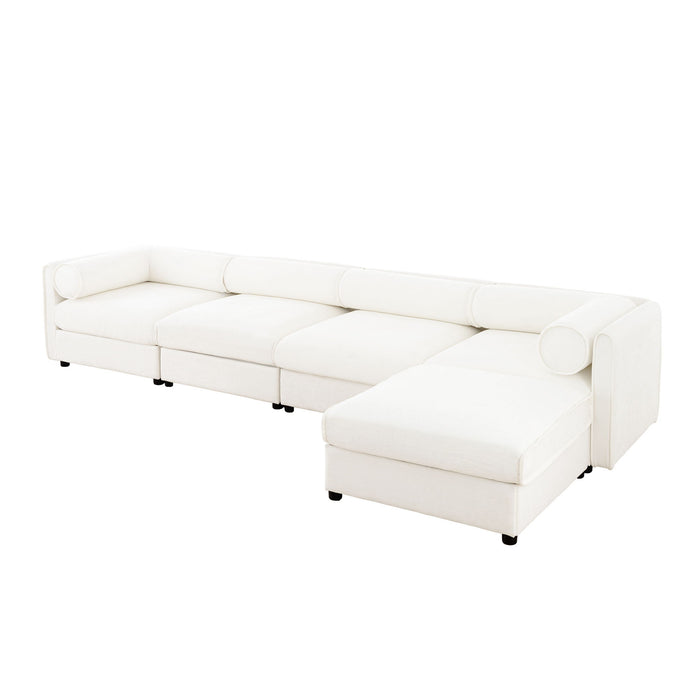 Contemporary Elegant White Chenille Sofa With Storage And Ottoman