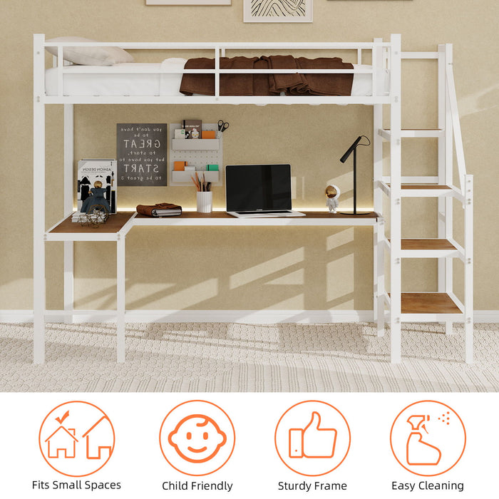 Loft Bed With L-Shaped Desk, Large Storage Space