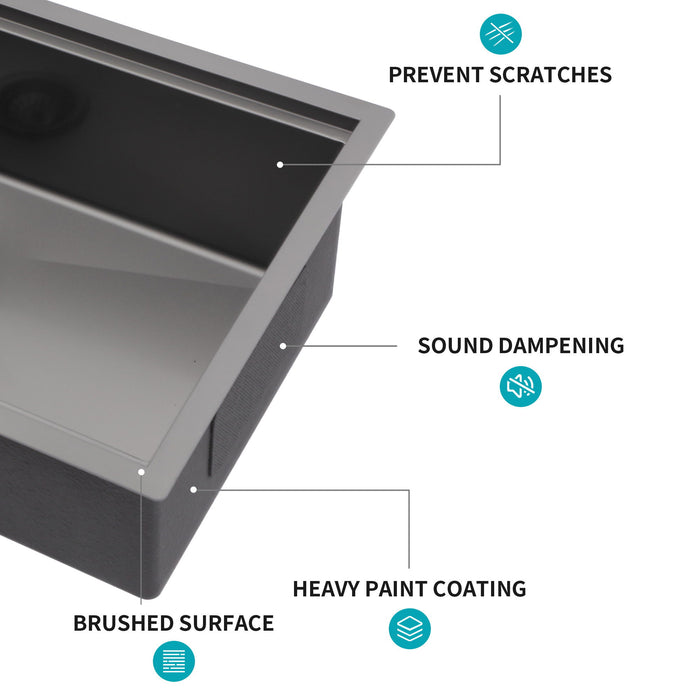 Gunmetal Black Workstation Kitchen Sink 23X18X10" Single Bowl Undermount Stainless Steel 16 Gauge With Cutting Board And Accessories