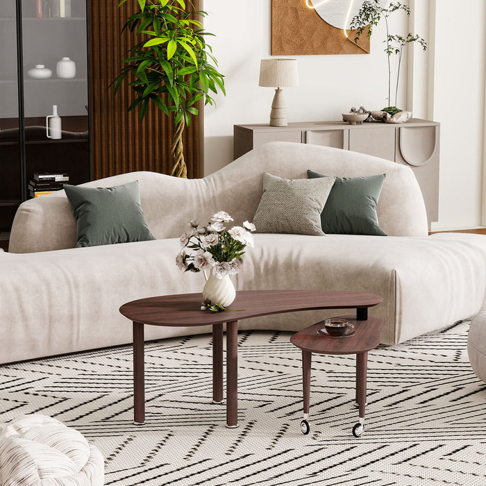 Rotatable Coffee Table With Solid Legs, 360 Degree Swivel, Waterproof - Walnut