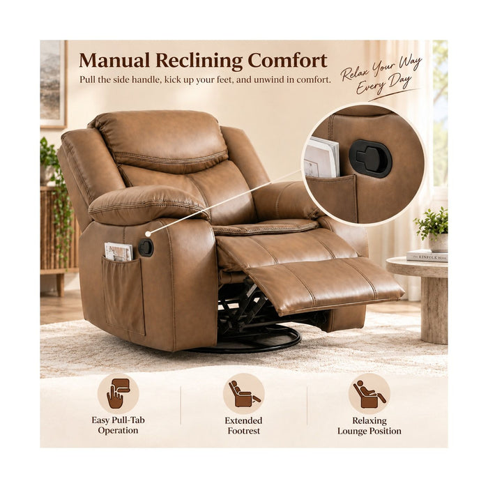 Rocker Recliner Chair With Manual Recline And 360° Swivel Base
