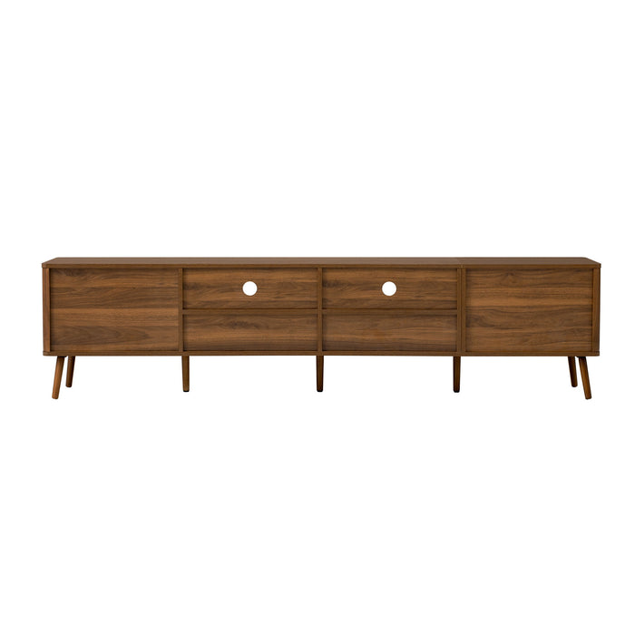 78" TV Stand For 85" TVs With Fluted Doors, Open Shelf, Cable Management - Walnut