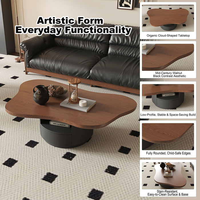 Cloud Coffee Table With 2 Drawers & Multi Layer Storage - Dark Walnut / Matt Black