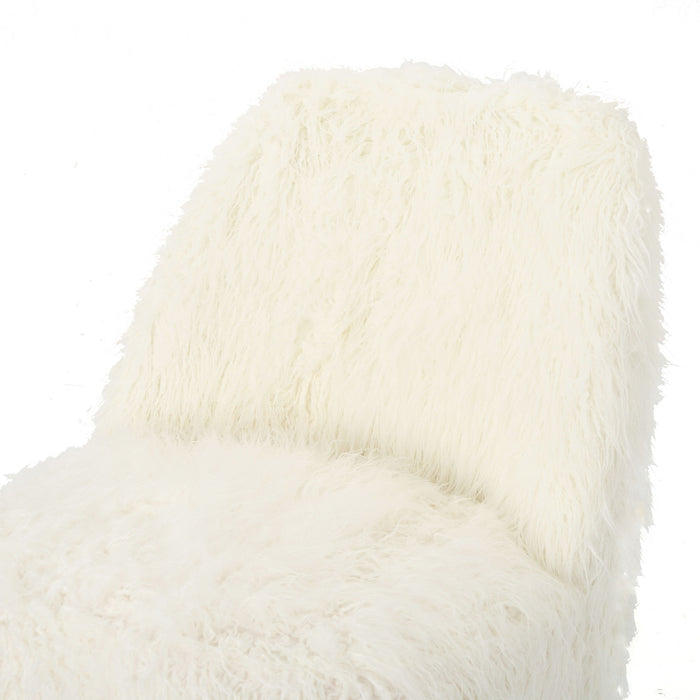 Modern Glam Club Chair With Shaggy Textures - White