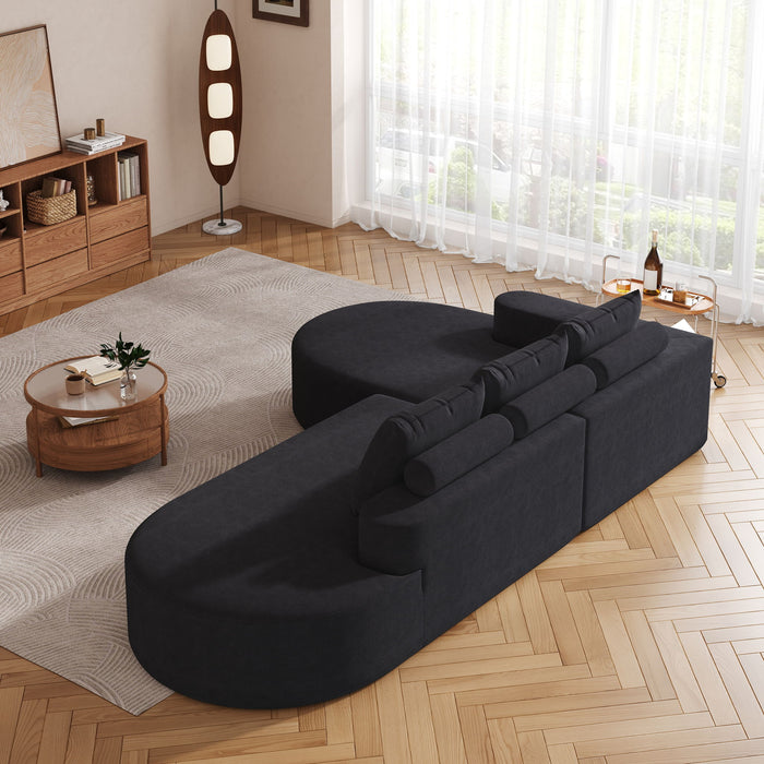Modern Curved Sofa, L-Shaped Modular Sectional Set With 3 Pillows