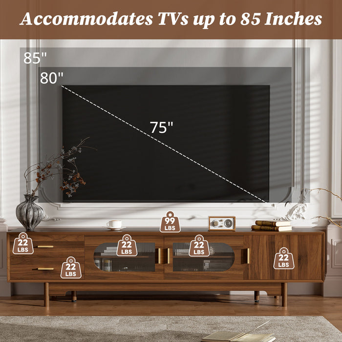 Modern TV Stand With Fluted Glass Doors & 2 Drawers