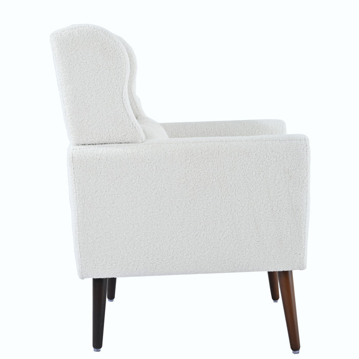 Modern Accent Chair, Chenille Arm Chairs For Living Room, Upholstered Mordern Armchair, Comfy Soft Padded Lounge Chair In Small Space, Bedroom, With Pillow, Solid Wood Leg