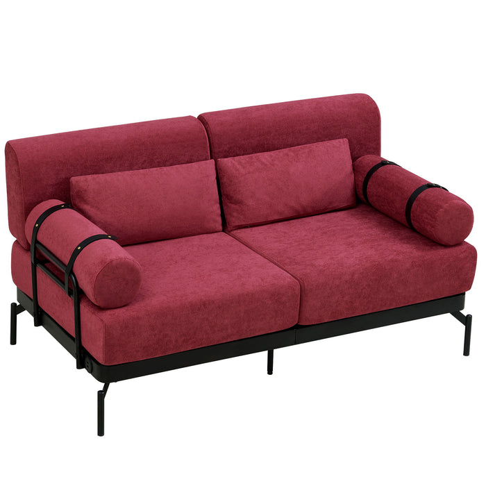 Modern Loveseat Sofa 2 Seater With USB Ports, Cylindrical Armrests